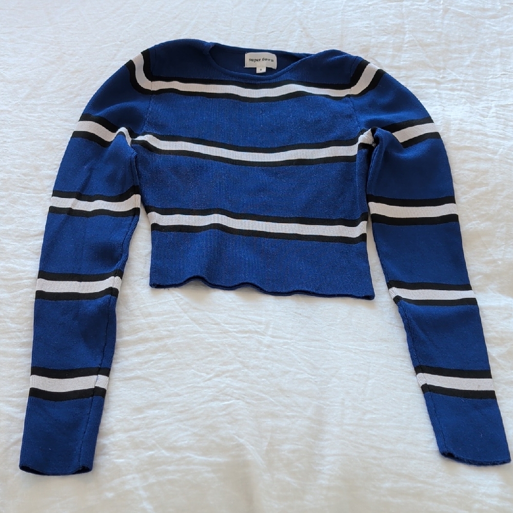Superdown Blue and Black Striped Top